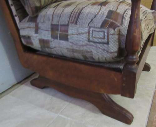 A LOVELY VINTAGE SOLID WOOD IMBUIA OCCASIONAL ROCKING CHAIR UPHOLSTERY IN GOOD CONDITION