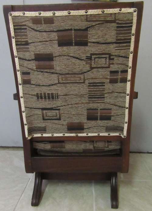 A LOVELY VINTAGE SOLID WOOD IMBUIA OCCASIONAL ROCKING CHAIR UPHOLSTERY IN GOOD CONDITION