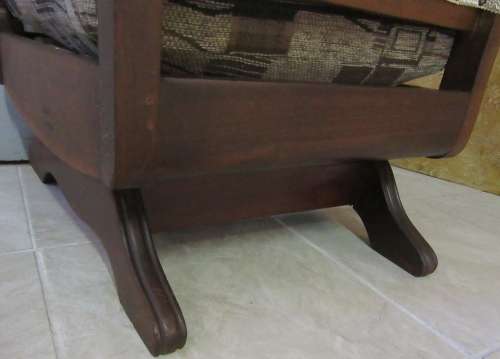 A LOVELY VINTAGE SOLID WOOD IMBUIA OCCASIONAL ROCKING CHAIR UPHOLSTERY IN GOOD CONDITION