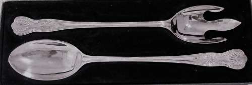 TWO ELEGANT & STYLISH 32CM LONG STATORFORDS SALAD SPOONS IN THE ORIGINAL BOX STUNNING DESIGN