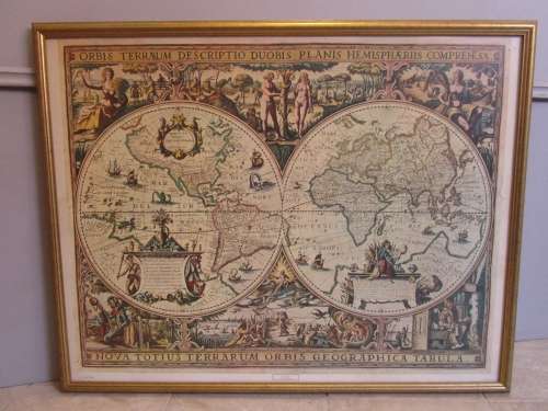 A BEAUTIFUL LARGE FRAMED ATLAS PRINT STUNNING OFFICE DECOR 82cm x 105cm