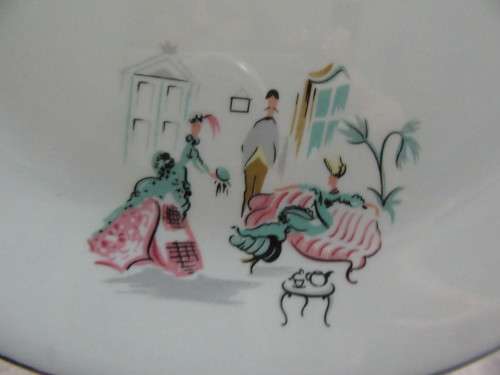 Six Rare Alfred Meakin unusual Gay Nineties pale green edge dinner plates 25cm