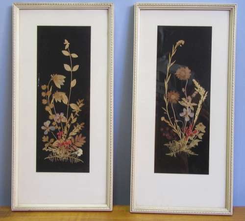 XMAS PROMOTION !!!! TWO MARVELOUS VINTAGE FRAMED PRESSED FLOWER ART