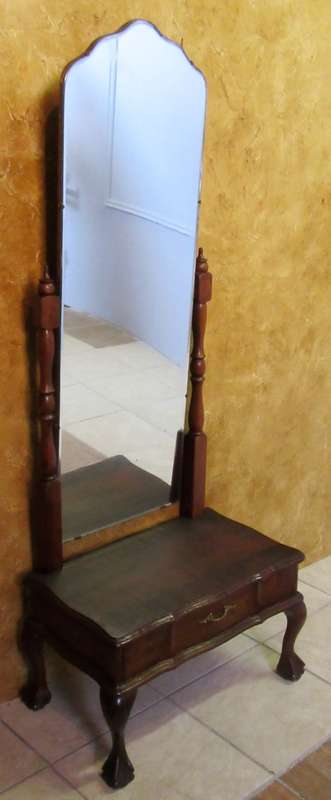 A MARVELOUS SOLID IMBUIA CHEVAL MIRROR DRESSING TABLE - HARD TO FIND THESE DAYS