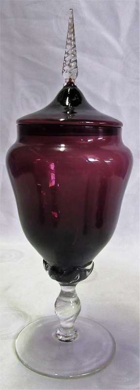 A STUNNING MURANO STYLE LIDDED GINGER JAR ON A LONG STEM ABSOLUTELY MARVELOUS