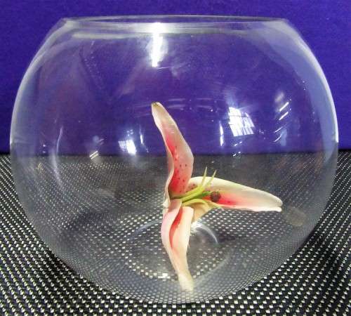 A STUNNING THICK GLASS ROUND FLOWER VASE -