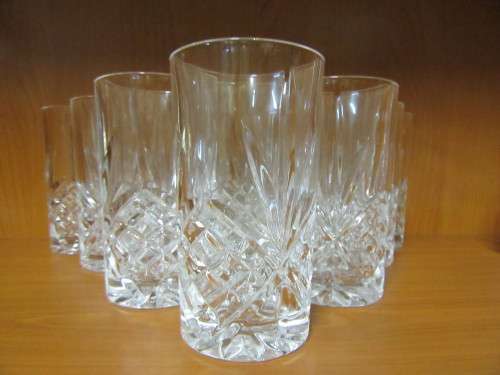 TEN SOMERSET HAND CUT LEAD CRYSTAL TALL TUMBLER GLASSES IN MINT CONDITTION