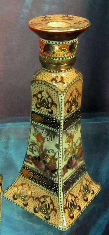 Pair of SATSUMA vintage oriental porcelain candle stick holders PRICE FOR BOTH