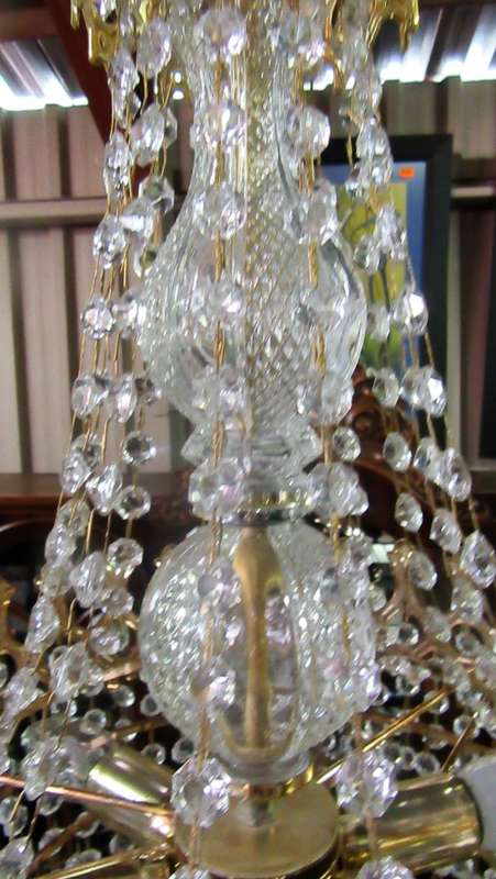 This is French Style basket style brass like & crystals ex large 6 bulp chandelier. Tested & Working