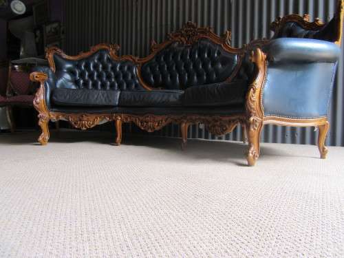 VINTAGE ITALLIAN SOLLID HAND CARVED LEATHER FOUR SEATER SOFA