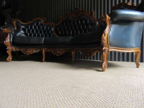 VINTAGE ITALLIAN SOLLID HAND CARVED LEATHER FOUR SEATER SOFA