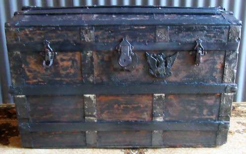 WOW A MARVELOUS LARGE ANTIQUE WOODEN AND METAL TRUNK