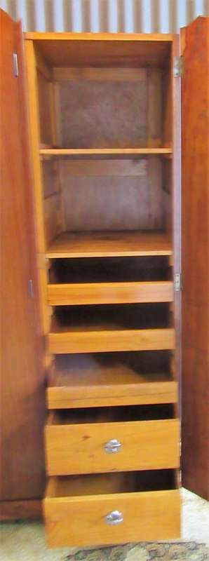 A LOVELY TWO THREE DOOR VINTAGE WARDROBE - WITH DRAWERS AND A MIRROR - RETRO CHIC