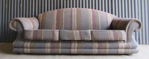 A VERY COMFORTABLE 3 SEATER SOFA FABRIC IS FAIR ONE OR TWO SCUFS - OR FOR RECOVERY