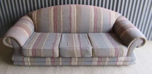 A VERY COMFORTABLE 3 SEATER SOFA FABRIC IS FAIR ONE OR TWO SCUFS - OR FOR RECOVERY