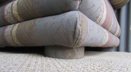 A VERY COMFORTABLE 3 SEATER SOFA FABRIC IS FAIR ONE OR TWO SCUFS - OR FOR RECOVERY