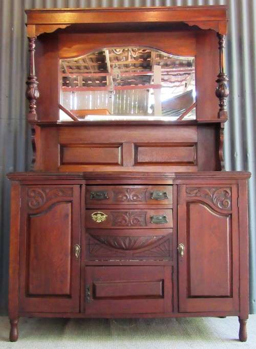Antique Solid Oak Victorian Style Buffet Sideboard Server W/ Mirror "It features a gorgeous carved c