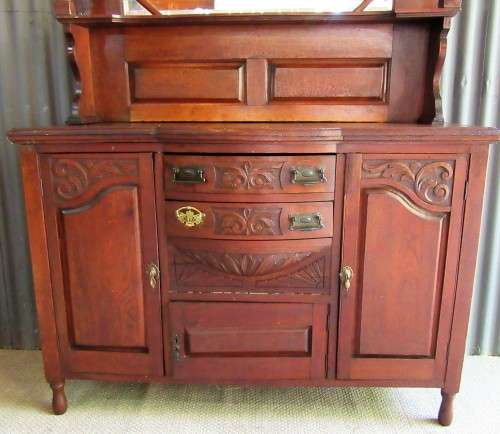 Antique Solid Oak Victorian Style Buffet Sideboard Server W/ Mirror "It features a gorgeous carved c
