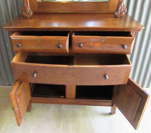 Antique Carved Oak Sideboard Buffet Server with Pillars Mirror & Candle Shelves