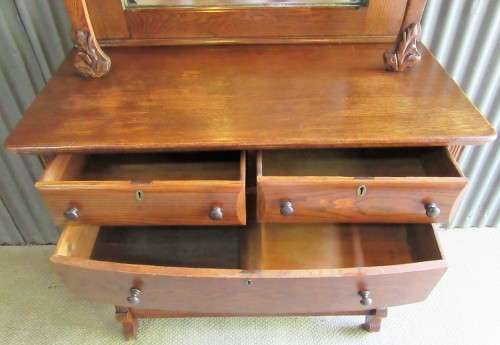 Antique Carved Oak Sideboard Buffet Server with Pillars Mirror & Candle Shelves