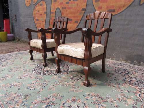 Pair of Ball and Claw Stink Wood occasional Chairs