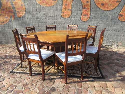 Yellowwood and Imbuia dining room suite including table, 8 x chairs
