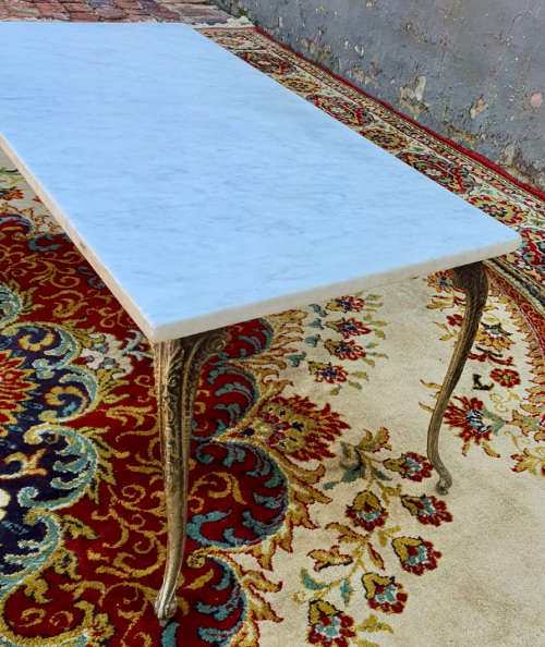Elegant crafted Italian marble top and solid brass center coffee