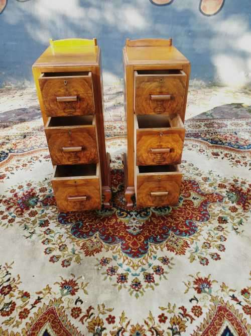 Pair of tall Art Deco wall nut finished pedestals
