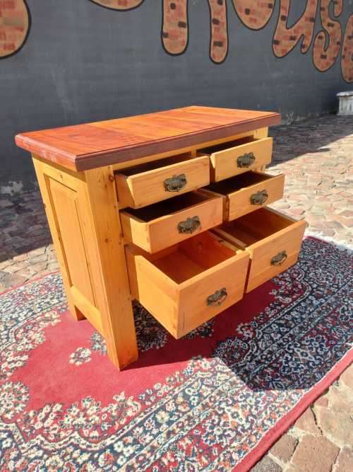 Country Cottage Style Butchers Block,  Kitchen Island solid oregan with six drawers.