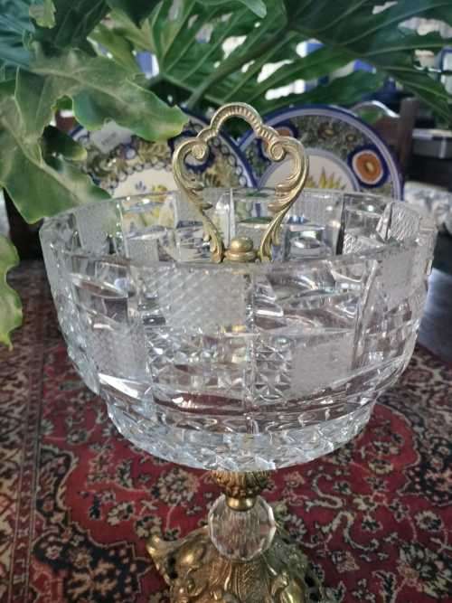 Antique French Hand cut crystal and brass compote Bowl
