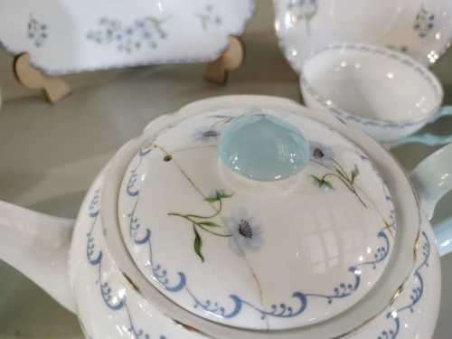 Part Vintage Shelley `Blue Rock` Tea set Tea Pot lid cracked