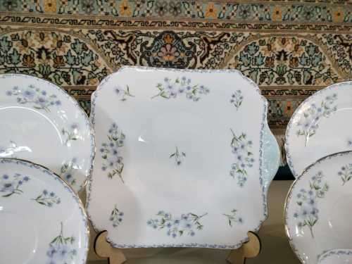Part Vintage Shelley `Blue Rock` Tea set Tea Pot lid cracked