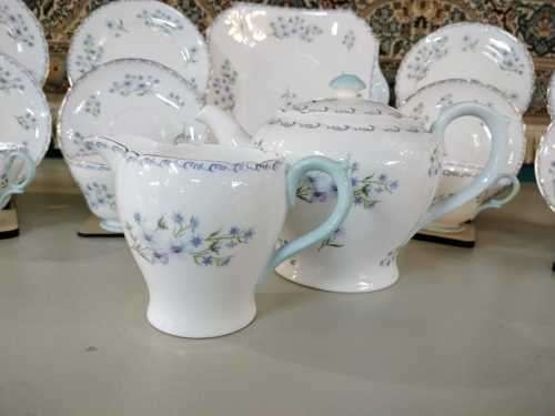 Part Vintage Shelley `Blue Rock` Tea set Tea Pot lid cracked