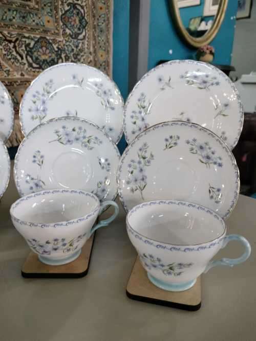 Part Vintage Shelley `Blue Rock` Tea set Tea Pot lid cracked