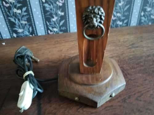 Vintage wooden table lamp with a glass shade