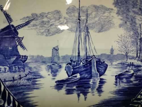 Vintage Boch Delft Windmill Plate - Delft Windmill and Sailboat Plate