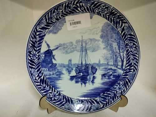 Vintage Boch Delft Windmill Plate - Delft Windmill and Sailboat Plate