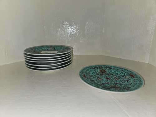 Chinese Wan Shou Longevity Pattern Turquoise Porcelain Plate