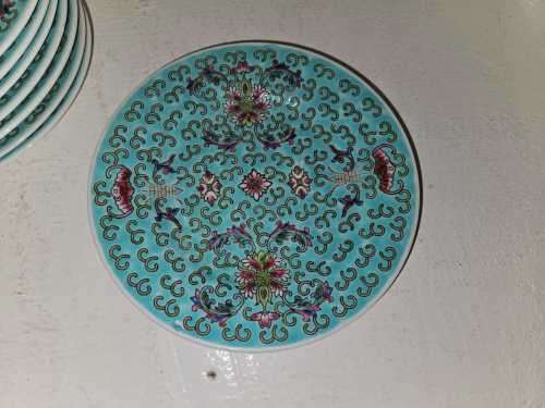 Chinese Wan Shou Longevity Pattern Turquoise Porcelain Plate