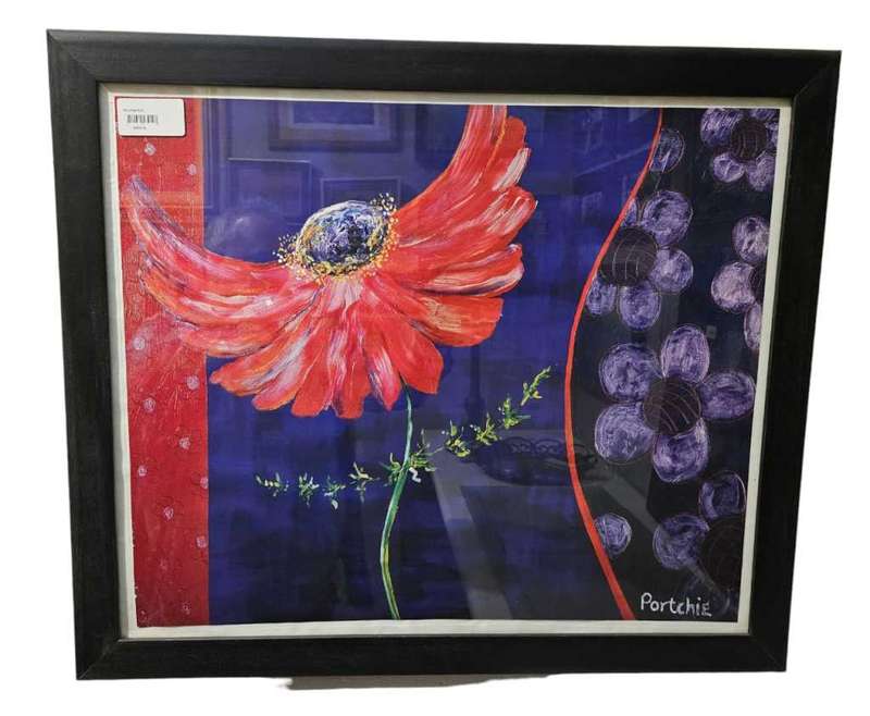 Framed Porchie Print behind glass