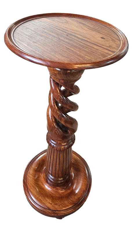 Antique Carved Heavy Solid Teak open Barley Twist Pedestal stand Merklin Brothers Style