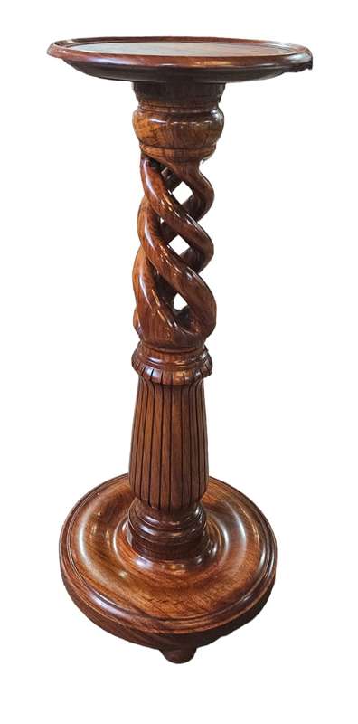 Antique Carved Heavy Solid Teak open Barley Twist Pedestal stand Merklin Brothers Style