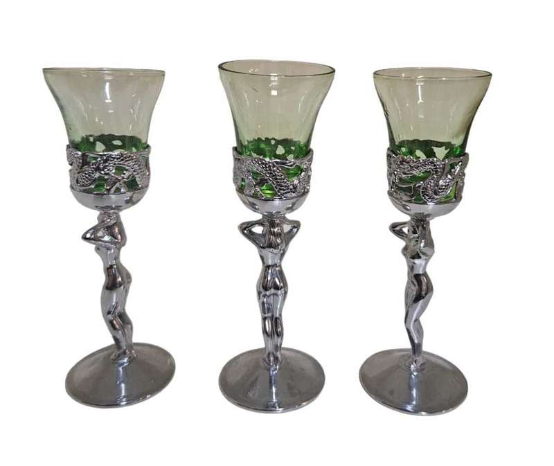 3 ART DECO STEM GLASSES