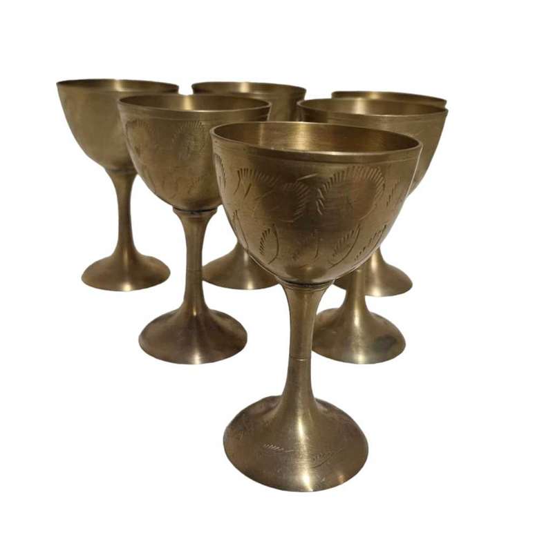 Vintage Set of 6 Brass Goblets