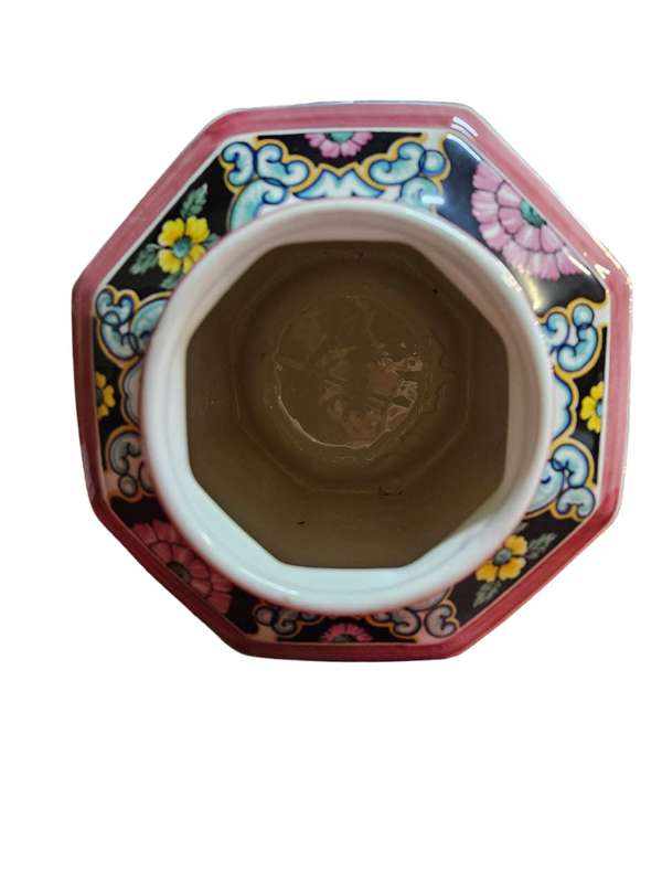 LARGE VINTAGE HEXAGONAL HAND PAINTED GINGER JAR