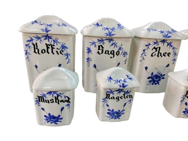 1930 Antique Dutch Porcelain Spice and Canister Set