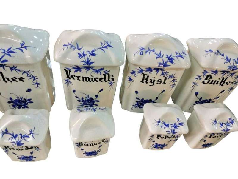 1930 Antique Dutch Porcelain Spice and Canister Set
