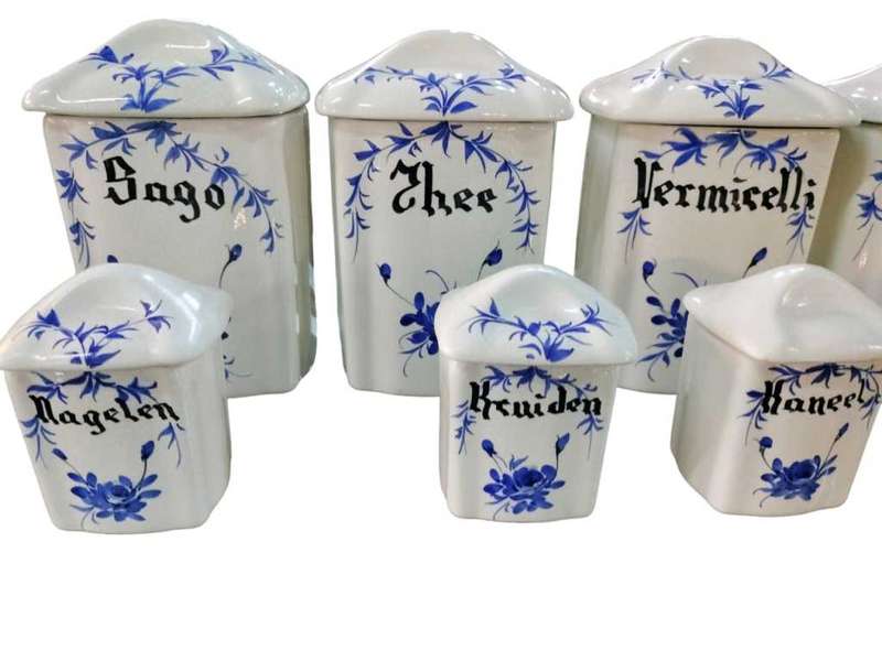 1930 Antique Dutch Porcelain Spice and Canister Set