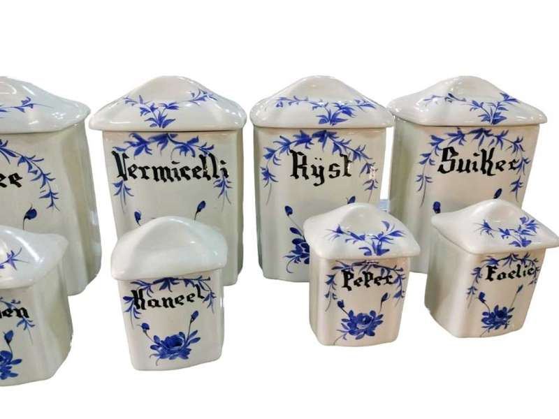 1930 Antique Dutch Porcelain Spice and Canister Set