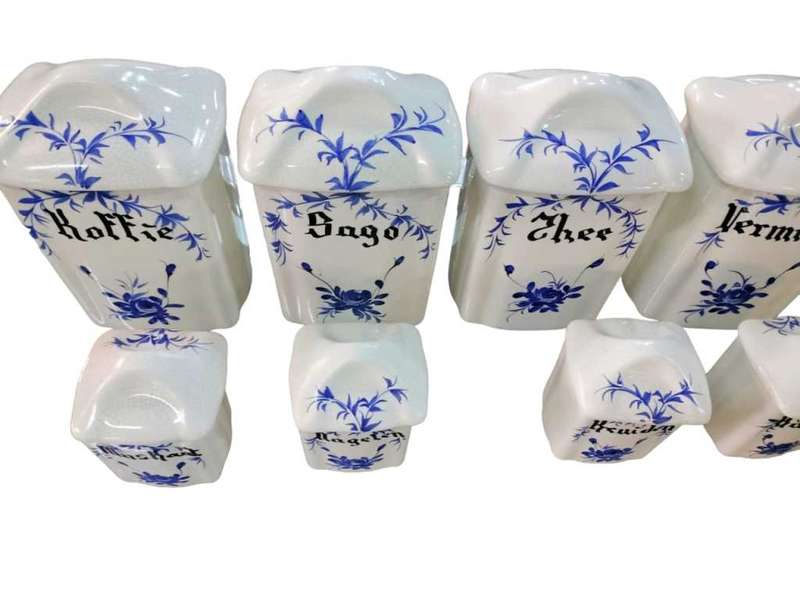 1930 Antique Dutch Porcelain Spice and Canister Set
